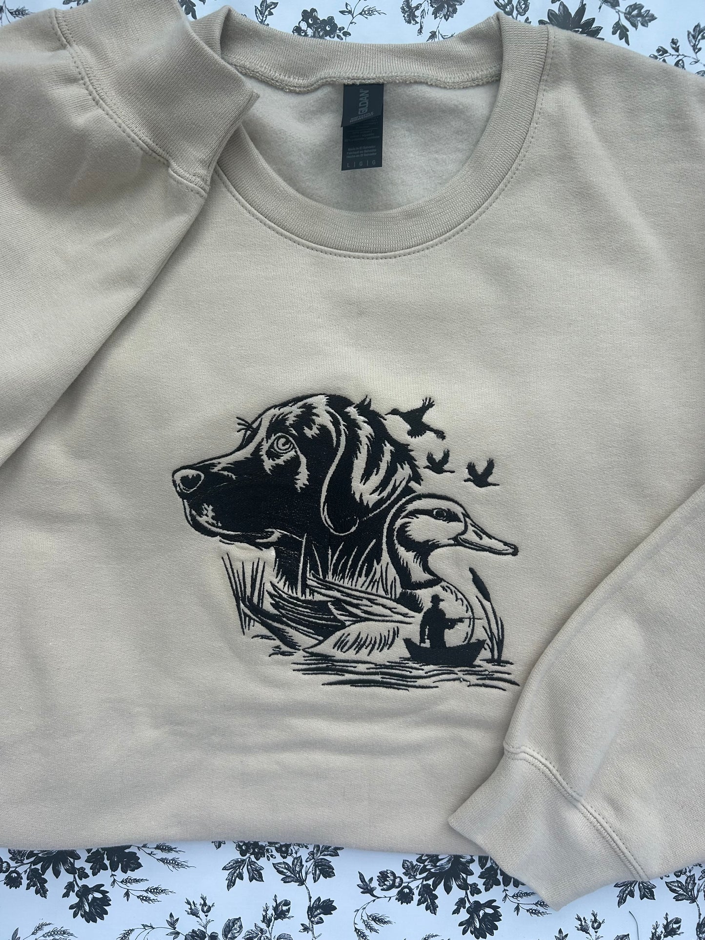 Labrador Duck Hunting Fishing Embroidered Soft Style Gildan Crewneck Sweatshirt