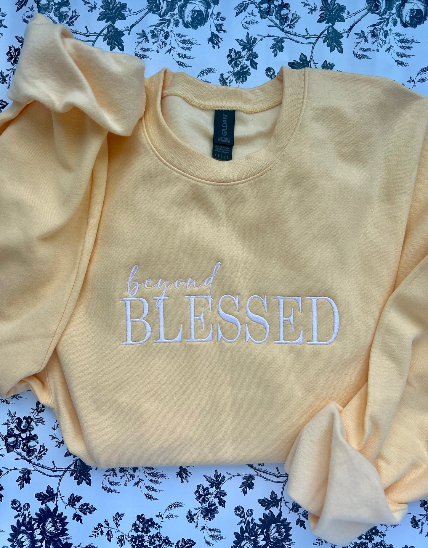 "Beyond Blessed" Embroidered Soft Style Crewneck Sweatshirt Variety of Colors